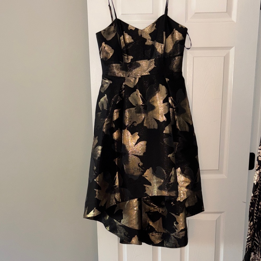Shoshanna Black and Gold Floral Dress